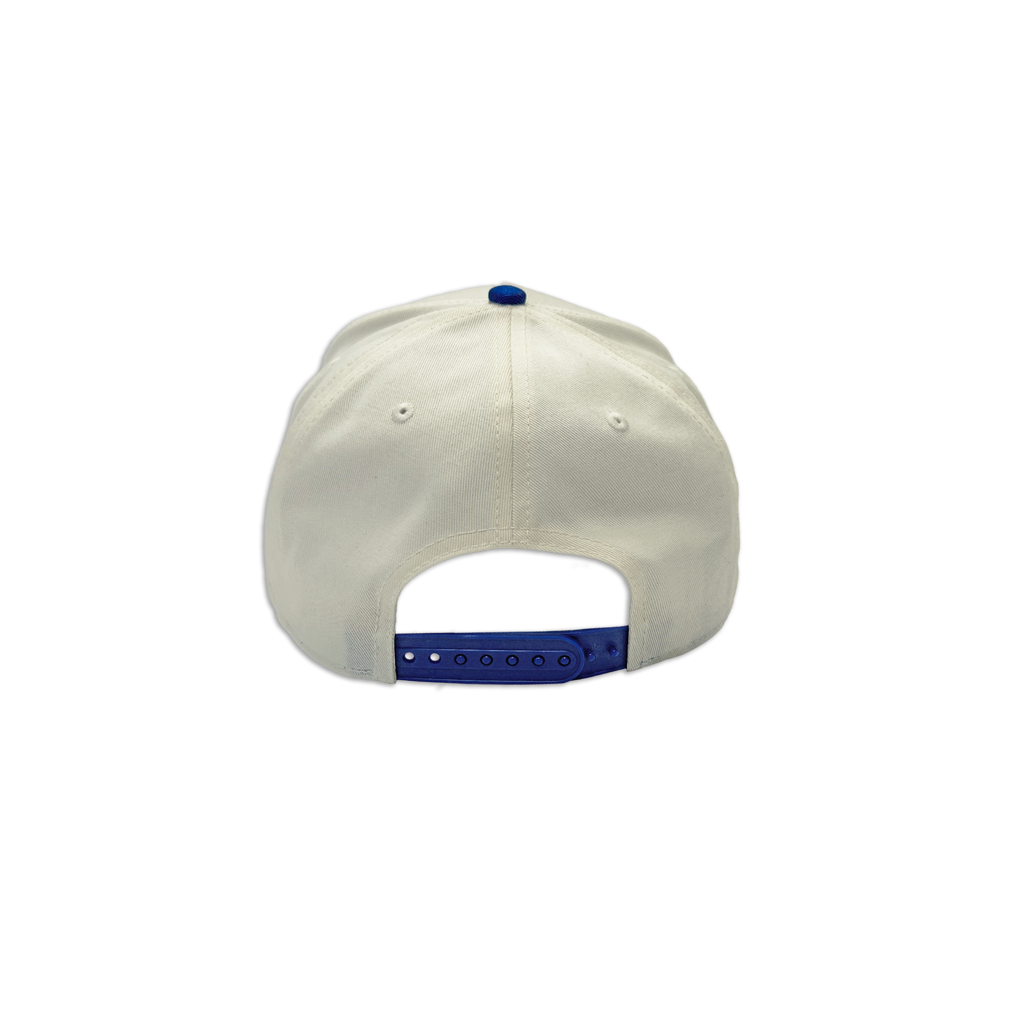 Cream and royal blue cotton dad hat featuring embroidered IMAX outline logo on the front, curved blue brim, and adjustable back strap and embroidered “’67” detail on the side.