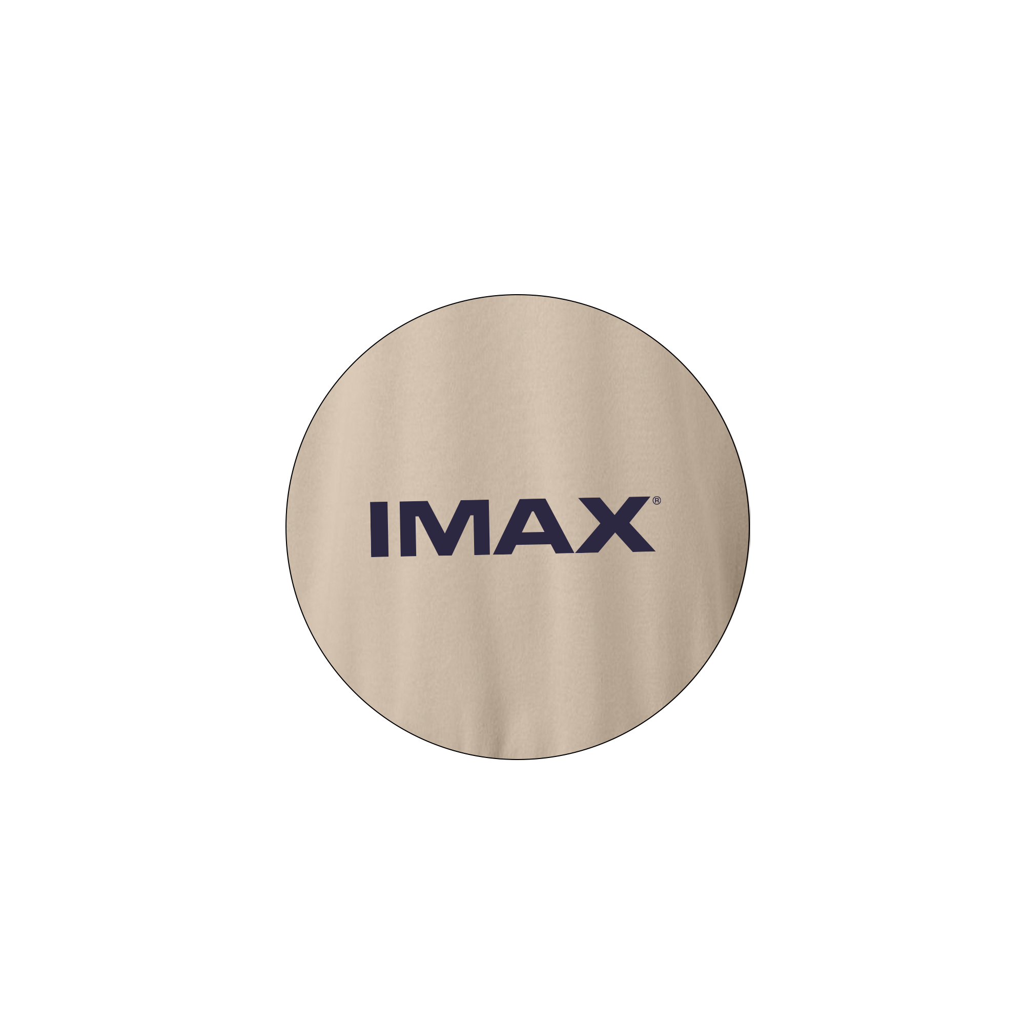 A close-up of the IMAX logo on the sleeve of the crewneck.
