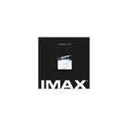A silver pin in the shape of a camera clapper board with the IMAX logo and est. 1967 on it on a black, IMAX-branded backing card
