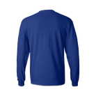 The back of a blue long sleeve T-shirt.