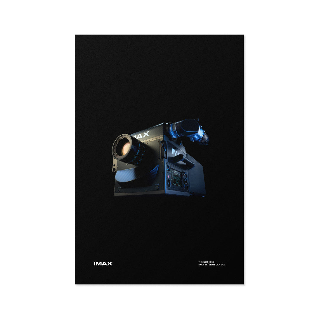 IMAX Keighley Film Camera poster featuring a dramatic studio photograph of the camera against a black background.