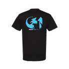A black short-sleeve t-shirt shown from the back, featuring a large light blue graphic of a dragon inside a crescent moon and the text 'IMAX 3D' printed below it.