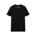 The back of a black t-shirt with the Gladiator II film title treatment. 
