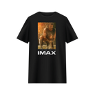 The front of black T-shirt featuring a scene from the movie Gladiator II, featuring the character Lucius with "Enter the Arena in IMAX" printed underneath.