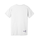 The back of a white T-shirt featuring the words GxK and IMAX in small purple letters.