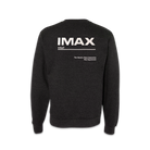 The back of a dark grey crewneck sweatshirt featuring a large white IMAX logo, “1967” text, a dividing line, and the phrase ‘The World’s Most Immersive Film Experience’.