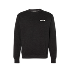 The front of a dark grey crewneck sweatshirt with a small white IMAX logo.