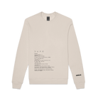 The front of an off-white crewneck sweatshirt featuring select text from the Dune: Part One screenplay on the front and the Filmed For IMAX logo on the left sleeve.