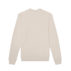 The back of an off-white crewneck sweatshirt.