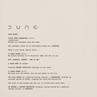 A close-up of the Dune: Part One screenplay text on the off-white sweatshirt.