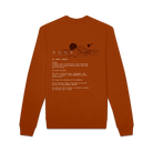 The back of a dark orange crewneck sweatshirt featuring desert imagery and select text from the Dune: Part Two screenplay.
