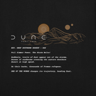 A close-up of the Dune: Part Two screenplay text on the black sweatshirt.