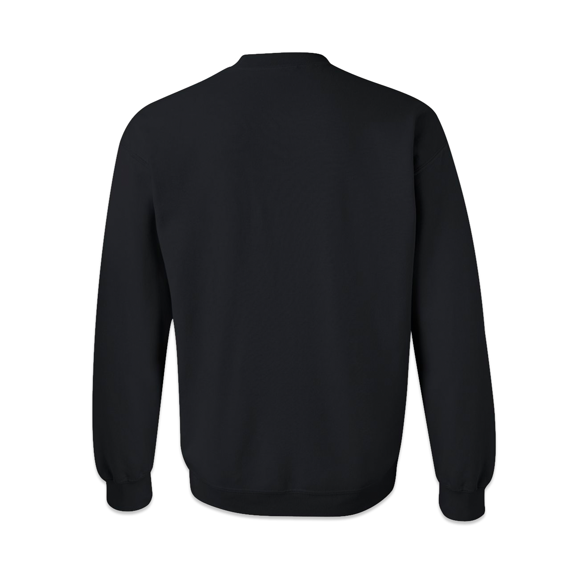 The back of a black crewneck sweatshirt.