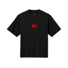 Black IMAX-branded short-sleeve T-shirt featuring the IMAX logo on the front and a slasher-style IMAX logo graphic across the back.