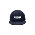 A dark blue corduroy hat with the 70mm Inc. logo on the front. 