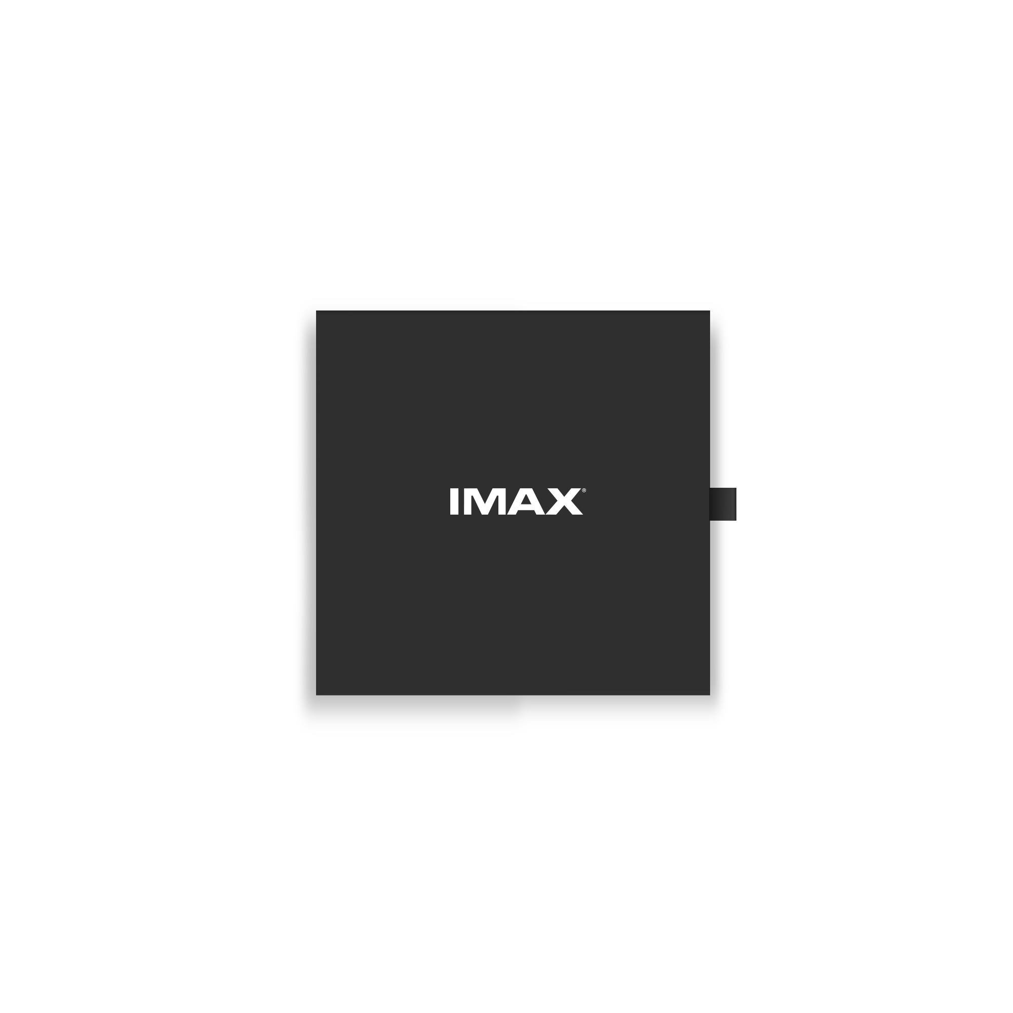 A small, black box with a white IMAX logo on the front. 