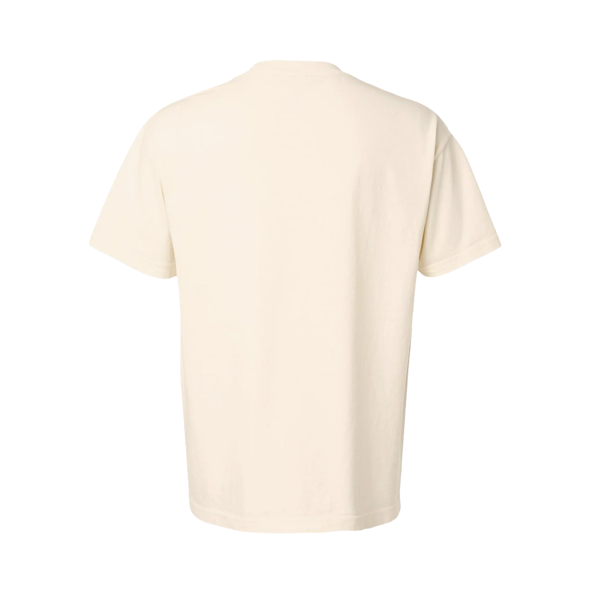 Back of a Cream short sleeve T-shirt with a classic crewneck fit