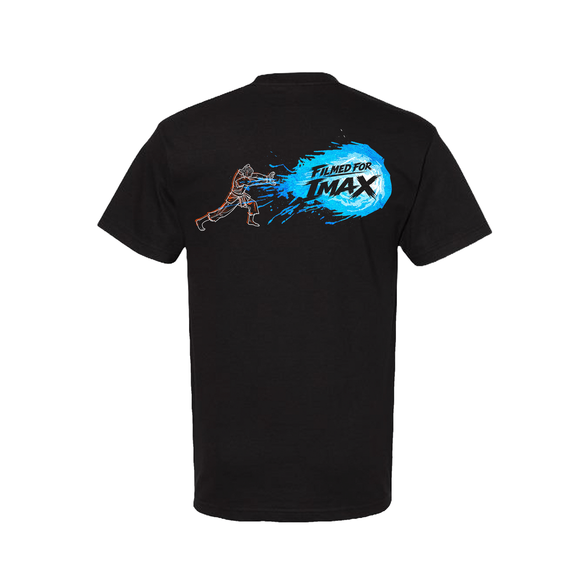 Black IMAX x Street Fighter short-sleeve T-Shirt with Ken's Hadoken move artwork across the back and IMAX logo graphic.