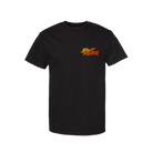 Black IMAX x Street Fighter short-sleeve T-Shirt with Ken's Hadoken move artwork across the back and IMAX logo graphic. Font graphic is the traditional Street Fighter Logo small on the left chest of the shirt. 