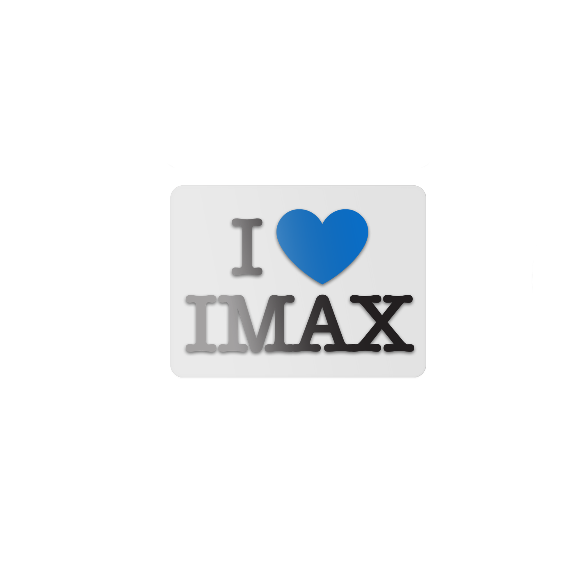 The I Heart IMAX sticker featuring an “I Heart IMAX” design in blue.