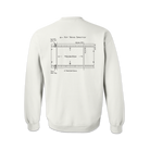 The back of a white crewneck sweatshirt depicting a line art design of an IMAX 70mm filmstrip.
