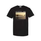 Black t-shirt with 'The Odyssey x IMAX' graphic on a white background