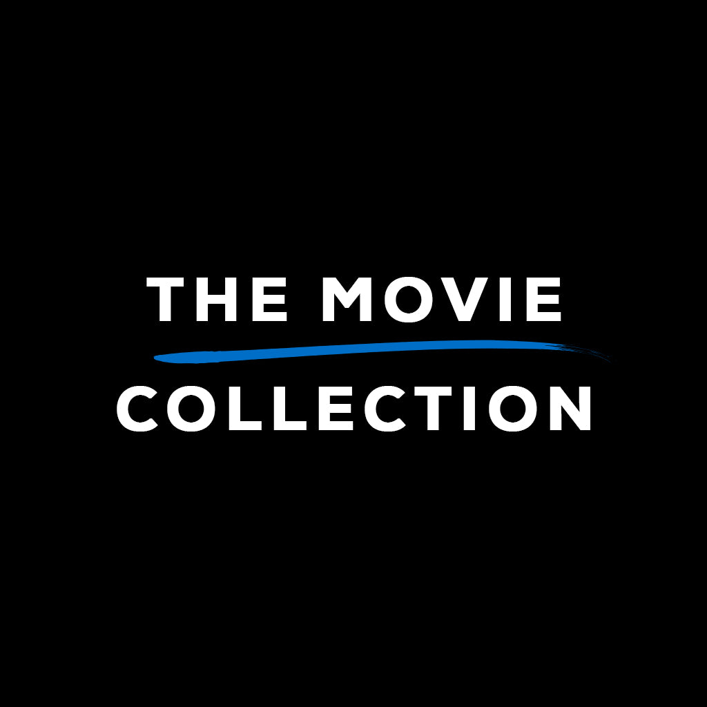 A black banner titled The Movie Collection in large white letters, with a stylized blue line.