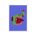A purple postcard featuring an IMAX film camera.