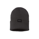 A cuffed black beanie with a retro IMAX logo stitched onto the fabric.